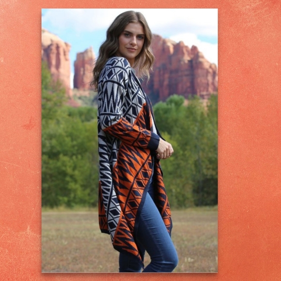 NEW LISTING ALMOST SOLD OUT Open Cardigan Sweater Aztec Southwest Geometric - Picture 2 of 5